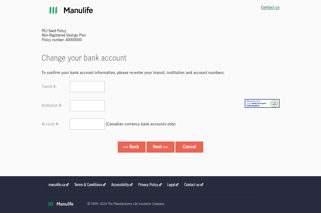 Confirm bank account information on the sponsor secure site